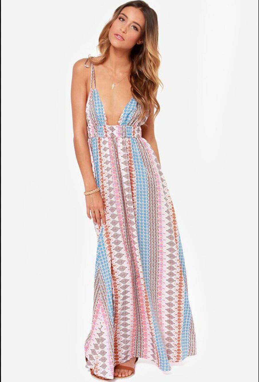 Lulu's Maxin Relaxin Tie Strap Max Dress Size Small